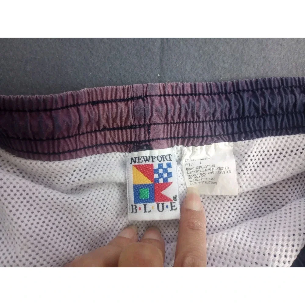 Vtg Mauve Newport Blue Board Swim Shorts Surf MENS L Color Block Sailing Yacht